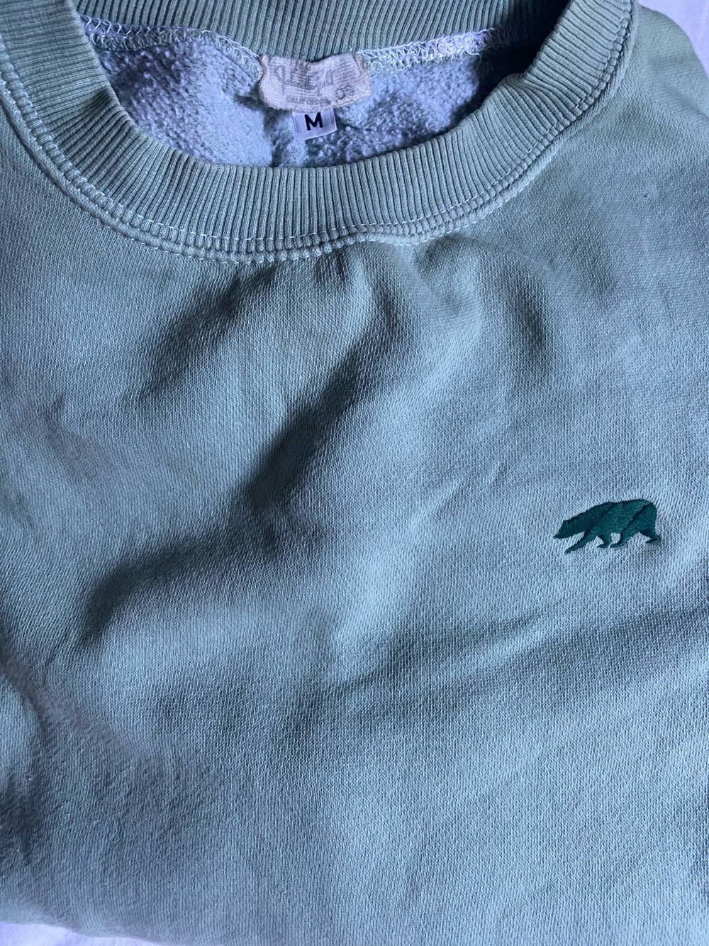Brandy Melville John Galt Sage Green Bear Embroidery Pullover Sweatshirt- M